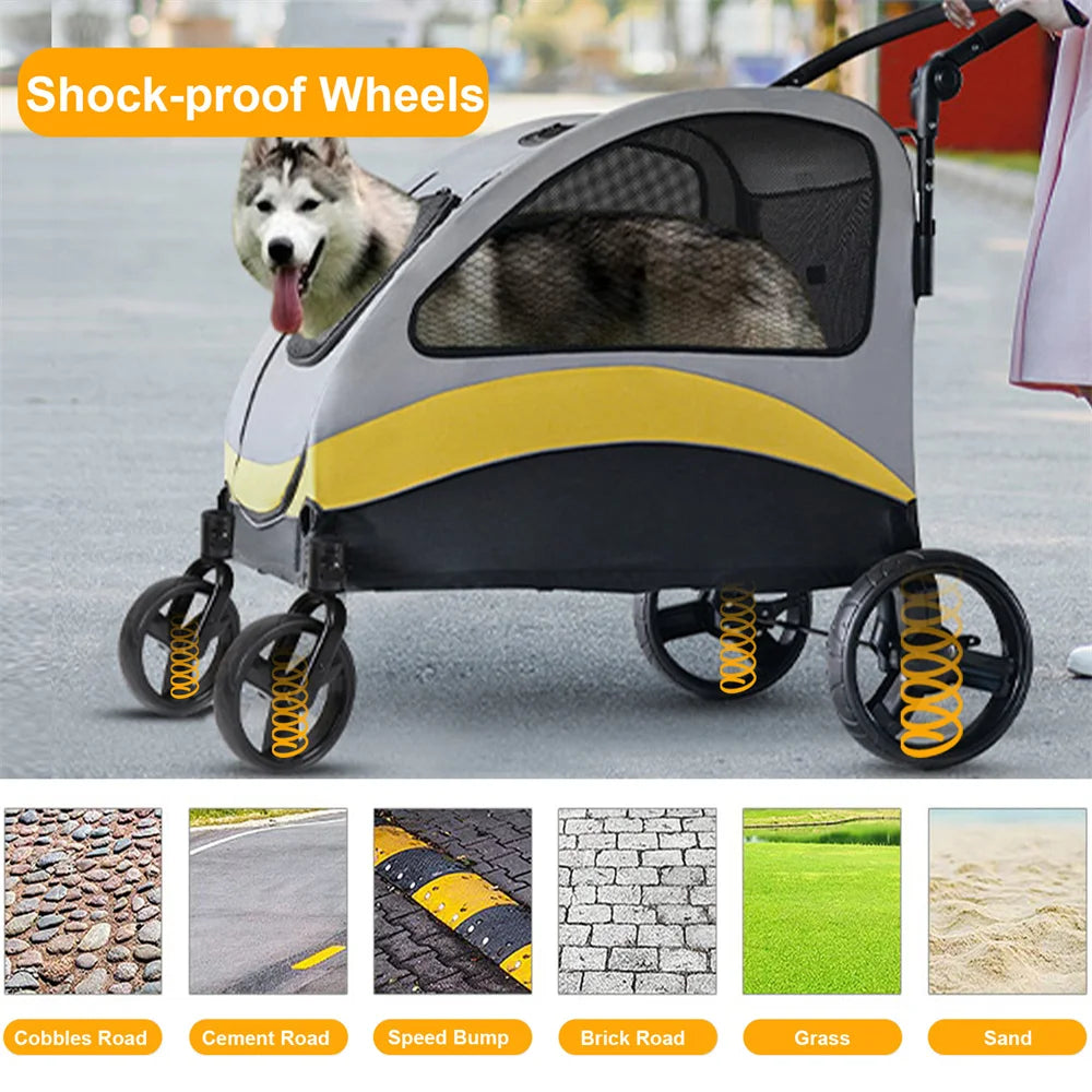Premium Dog Stroller Pram 4 Wheel Foldable Cart Travel Walk Pet Jogger Wagon for Small Medium Large Dogs