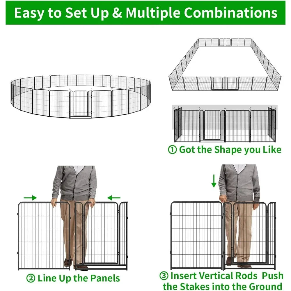 Dog Playpen Outdoor Extra Wide 40 Inch High Rust Resistant Portable RV Campground with Gates, Total 84 Feet, 561 Square Feet