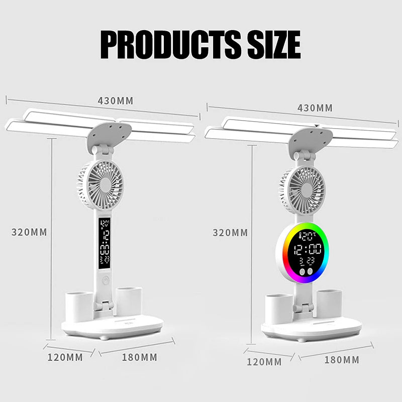 Eye-care Table Lamp Digital Clock LED Light USB 3 Color Desk Lamp Touch Control Foldable With Fan Reading Night Light