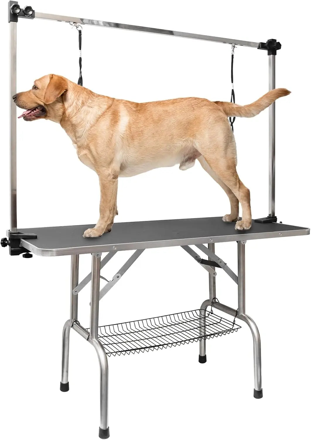 ROOMTEC 46" Dog Grooming Table,Foldable Home Pet Bathing Station with Adjustable Height Arm/Noose/Mesh Tray