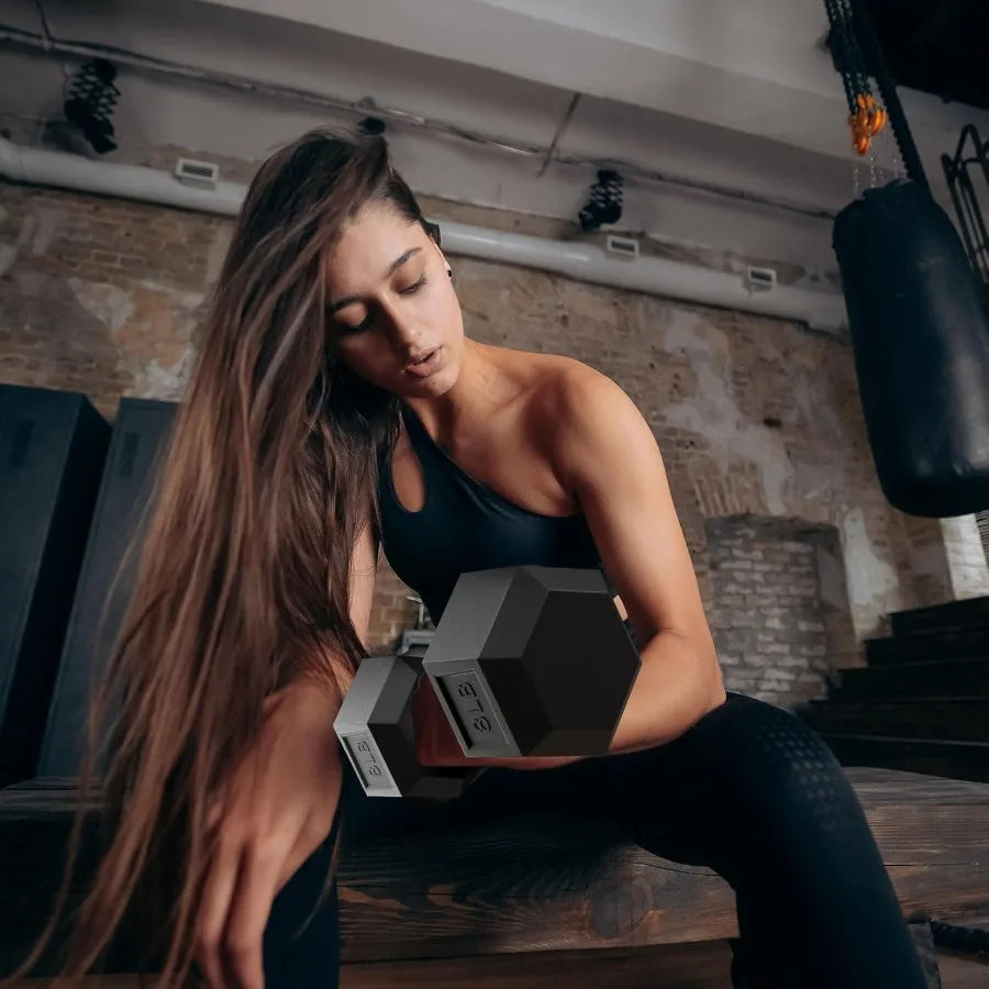 Rubber Coated Hex Dumbbell Weight Set with Storage Rack for Home Gym and Fitness Training Available in 100LB 150LB or 200LB Con