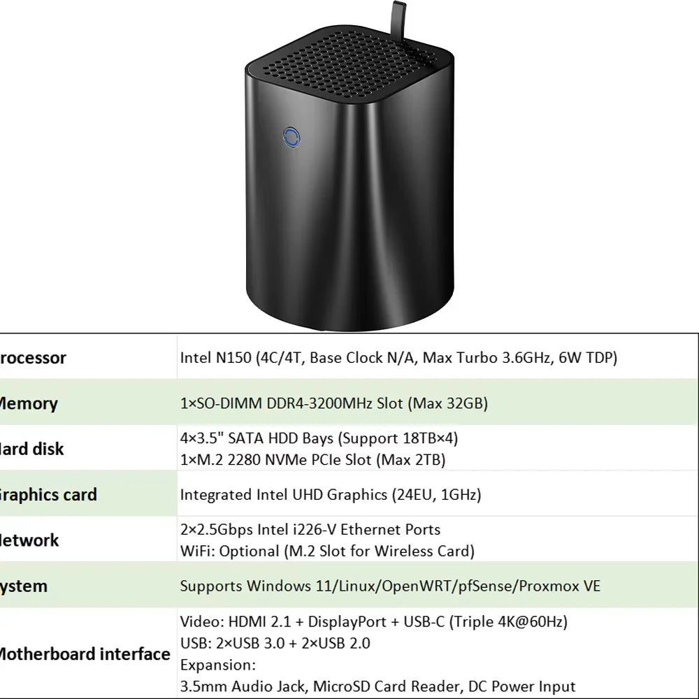 AOOSTAR R7 5825U NAS Mini PC 8C/16T 4.5GHz Intel N150 Mini PC 2x2.5G LAN WiFi6 4K Triple Display Soft Router VM Windows 10/11