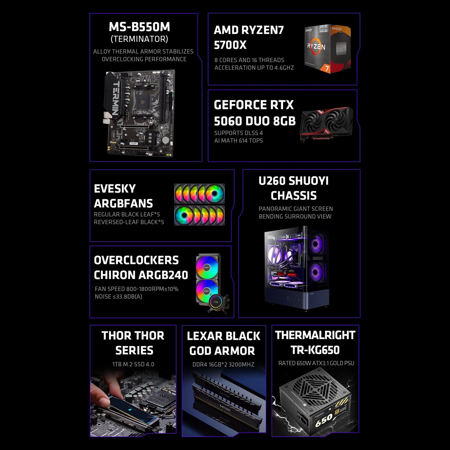 YEAH MAGIC Arcane Z1 Gaming Desktop Prebuilt PC Ryzen 7 5700X NVIDIA RTX 5060 32GB DDR4 RAM 1TB M.2 NVMe SSD Windows 11 WIFI