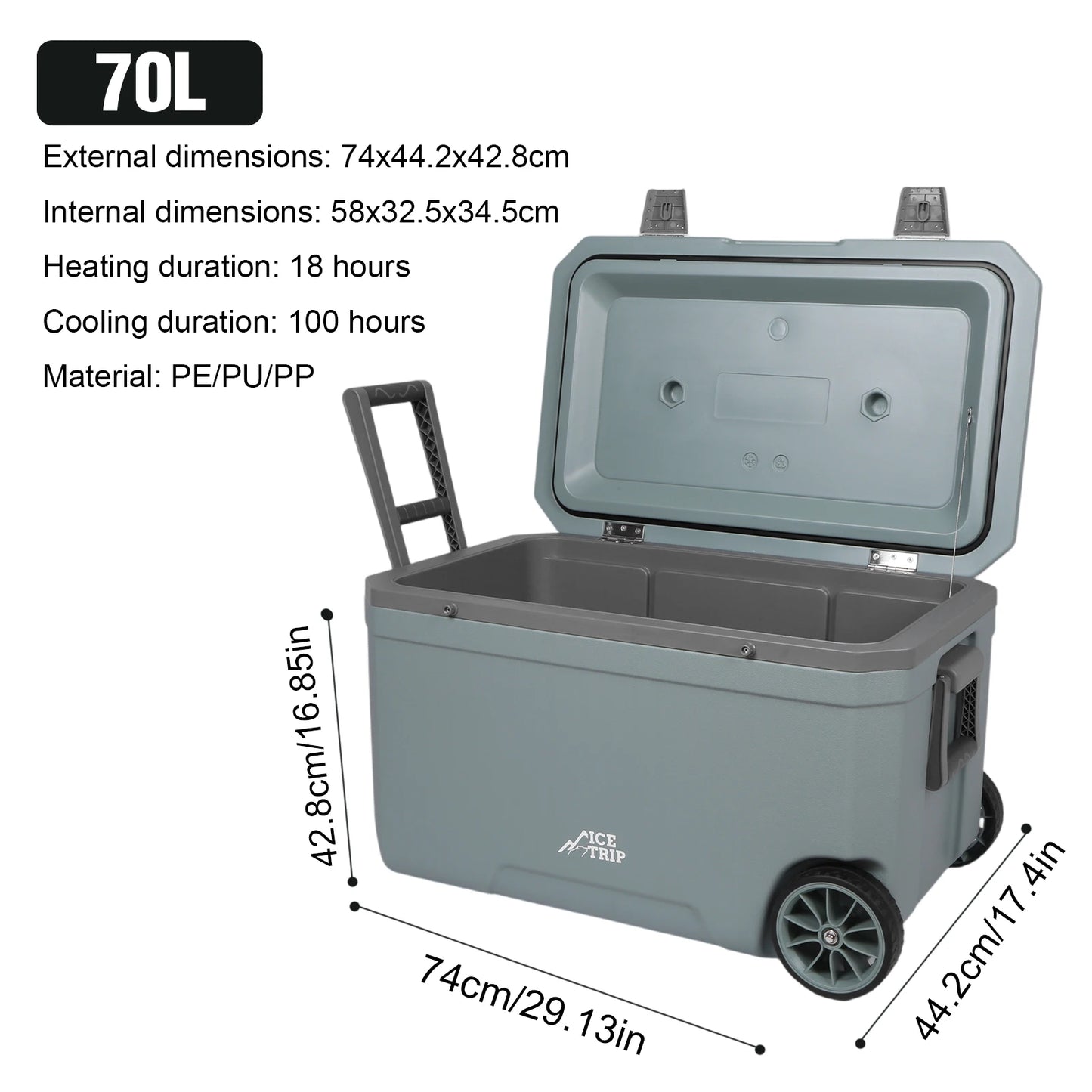 70L Wheeled Cooler Insulated Ice Chest Box with Cup Holder Camping Cooler 30% Lighter Than Romolded Colers for Drink Beverage