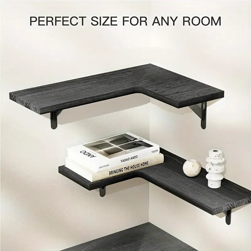 Space Saving Corner Wall Shelves Modern Corner Wall Mounted Shelves Delicate Wood Floating Shelves for Decoration