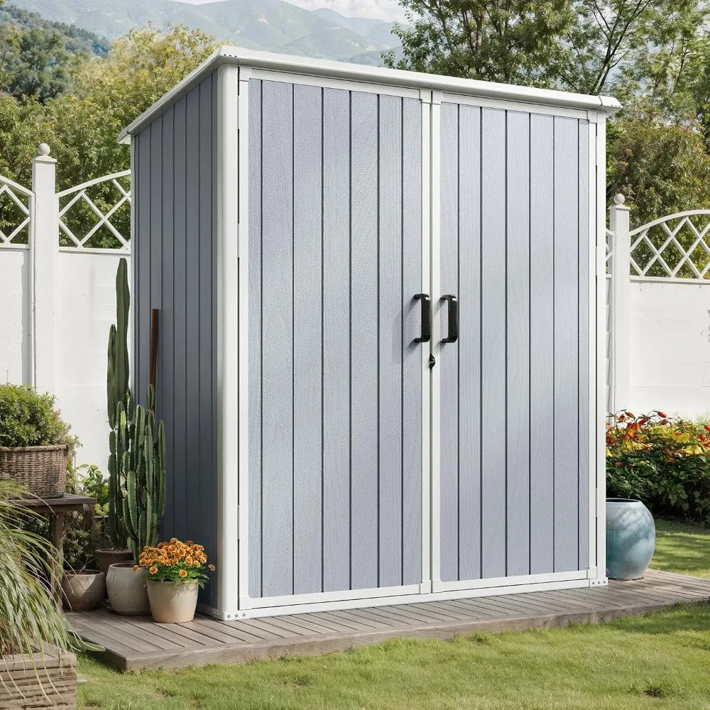 5x3 Ft Plastic Outdoor Storage Shed, Waterproof Container-style Storage House with Floor and Lockable Door