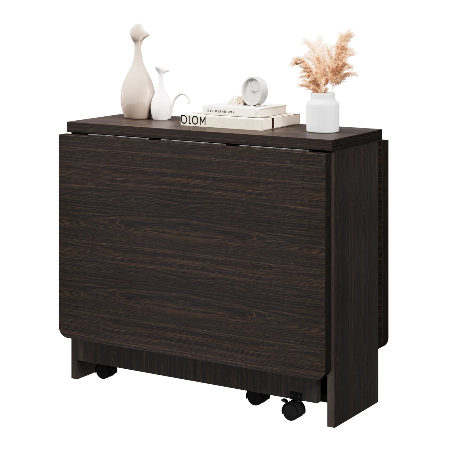 Folding Dining Table Drop Leaf Table for Small Spaces, Versatile Collapsible Dinner Kitchen Office Table with 3 Storage Racks