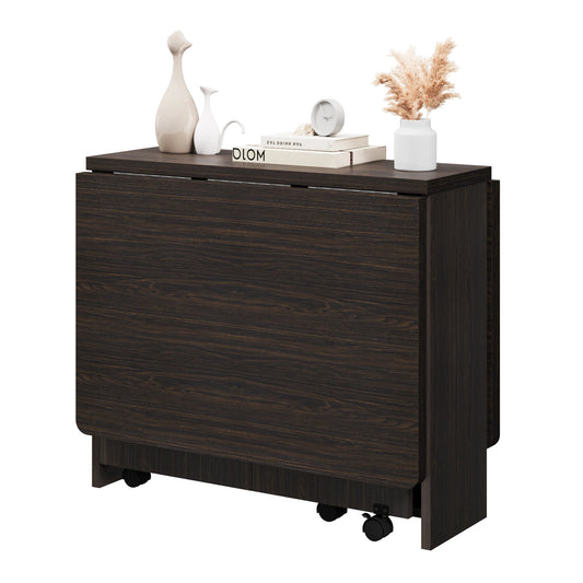 Folding Dining Table Drop Leaf Table for Small Spaces, Versatile Collapsible Dinner Kitchen Office Table with 3 Storage Racks