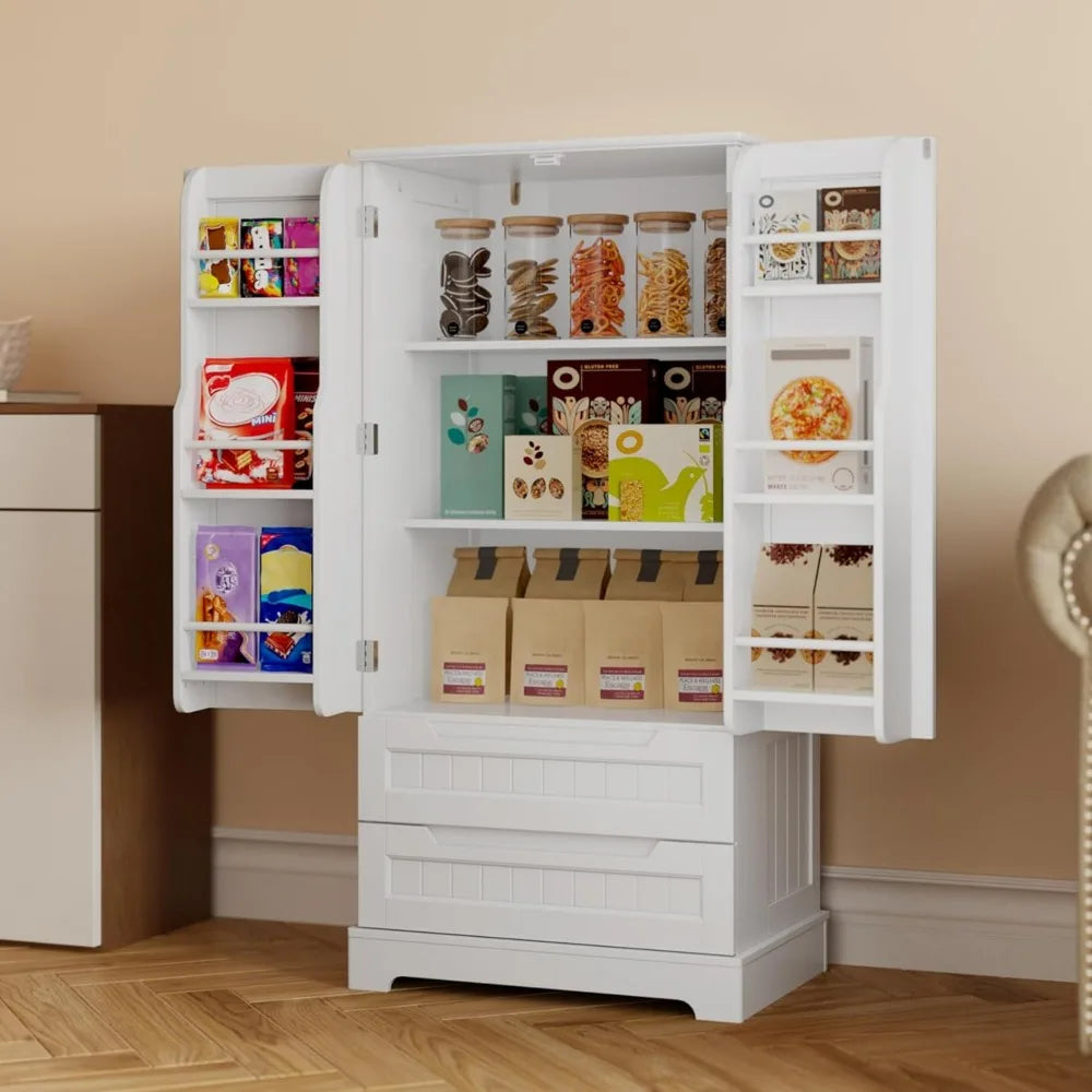 Kitchen Pantry Storage Cabinet with Drawers Freestanding Bathroom Storage Cabinets with Doors and Shelves, 47" Small Food