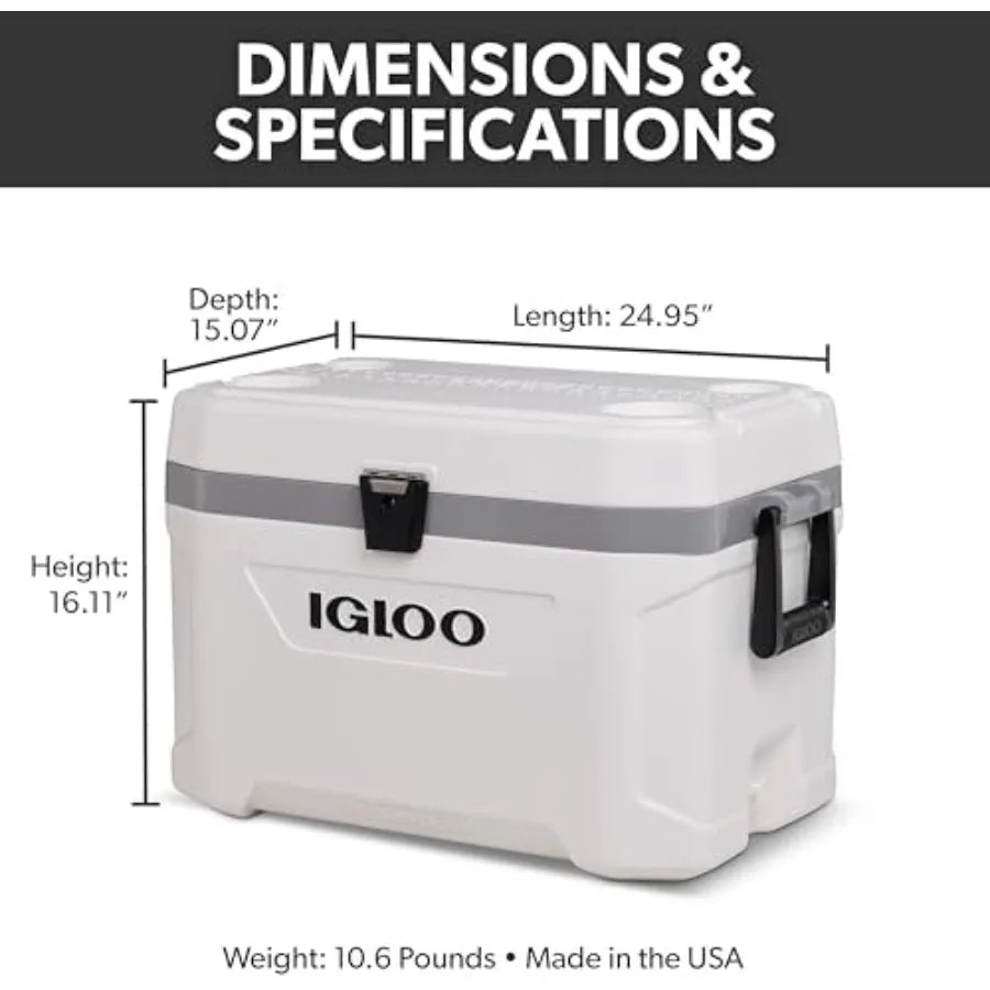 Insulated Portable Hard Side Cooler Ice Chest from Marine Series for Fishing Camping Boating Outdoor Events Picnics and Beach T