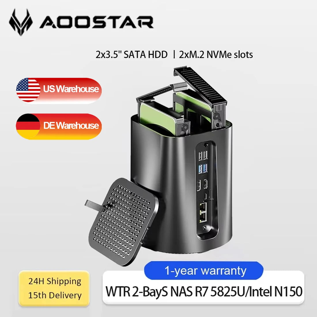 AOOSTAR R7 5825U NAS Mini PC 8C/16T 4.5GHz Intel N150 Mini PC 2x2.5G LAN WiFi6 4K Triple Display Soft Router VM Windows 10/11