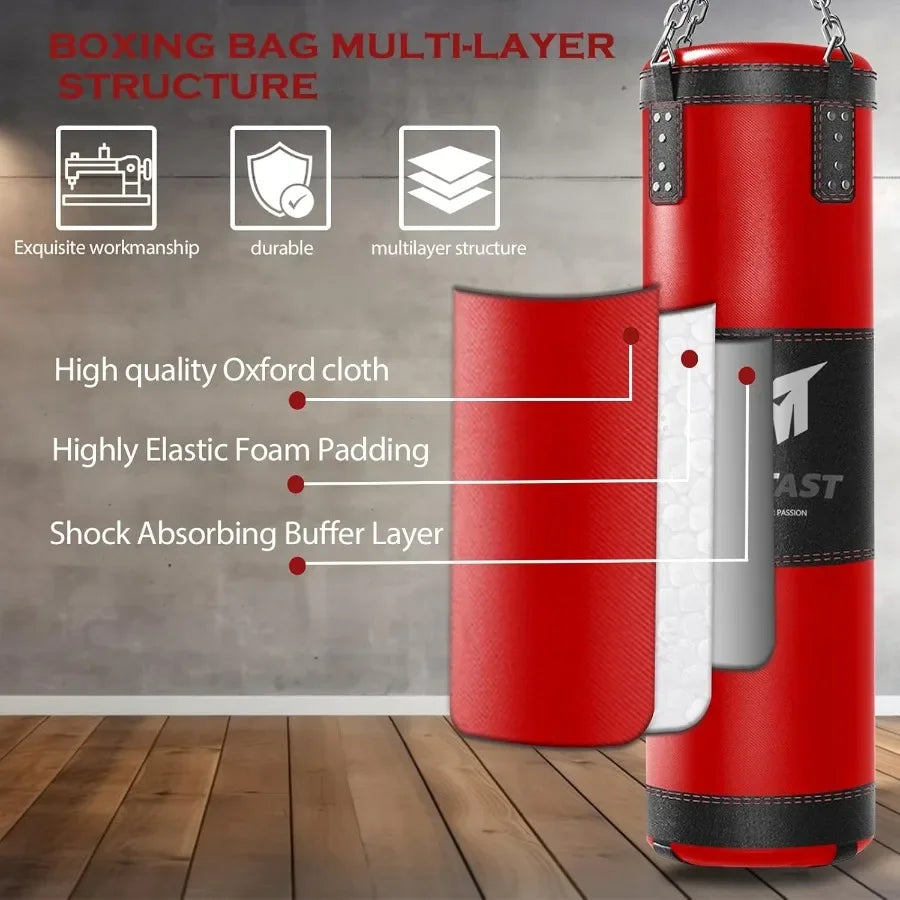 4ft Heavy Punching Bag Set for Adults with 12 OZ Gloves Perfect for Home Gym Training in MMA Karate Kickboxing and Boxing Unfil