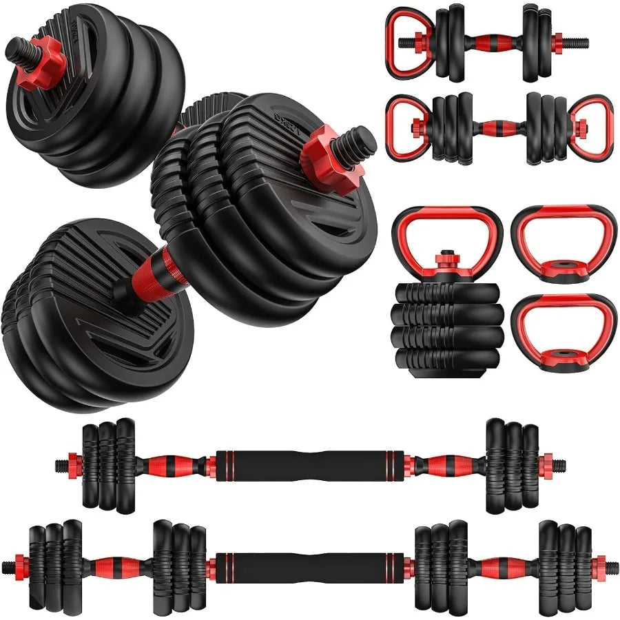Adjustable Dumbbells,30LB(15LB Pair) Free Weight Set with Connector, 4 in1 Dumbbells Set Used as Barbell, Kettlebells, Push up S