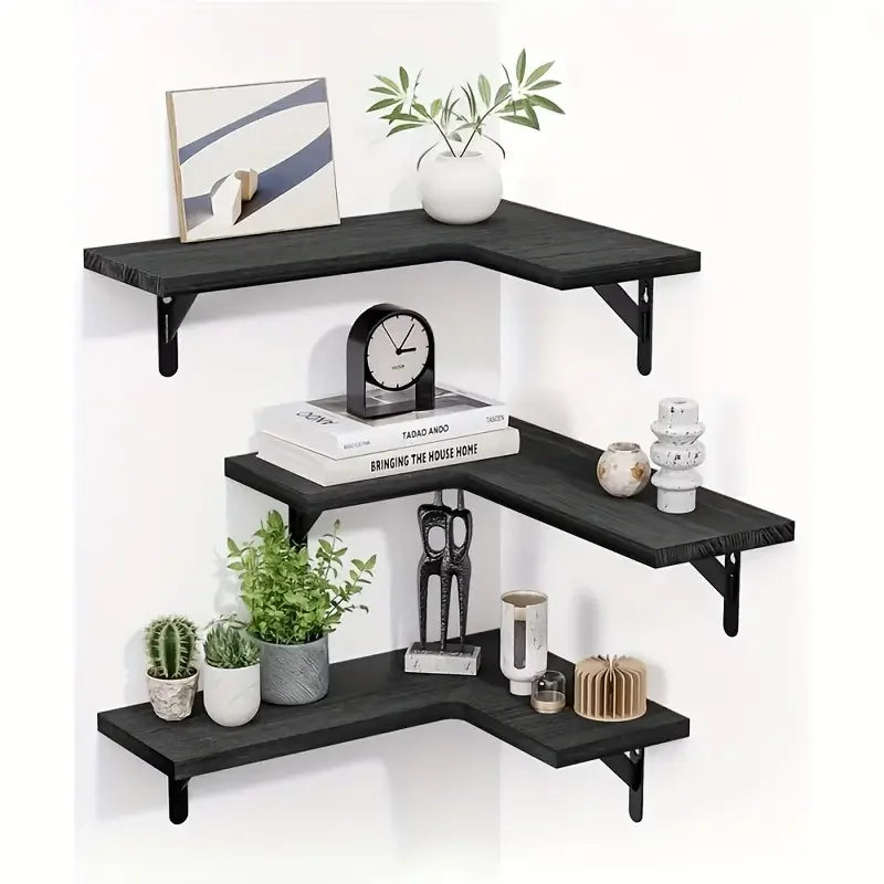 Space Saving Corner Wall Shelves Modern Corner Wall Mounted Shelves Delicate Wood Floating Shelves for Decoration