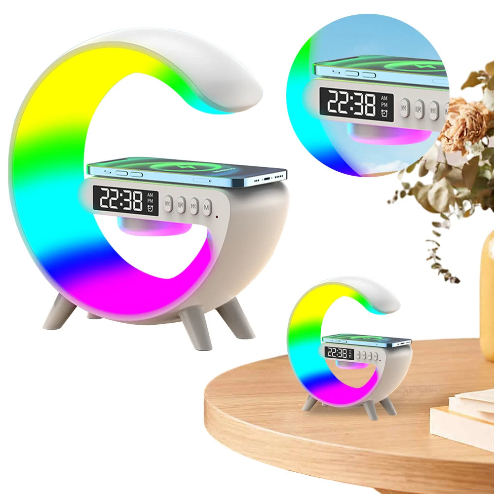 Wireless Speaker Charger Night Light with Alarm Clock Charging Function Atmosphere Lamp LED Table Lamp for Bedroom Home Decor