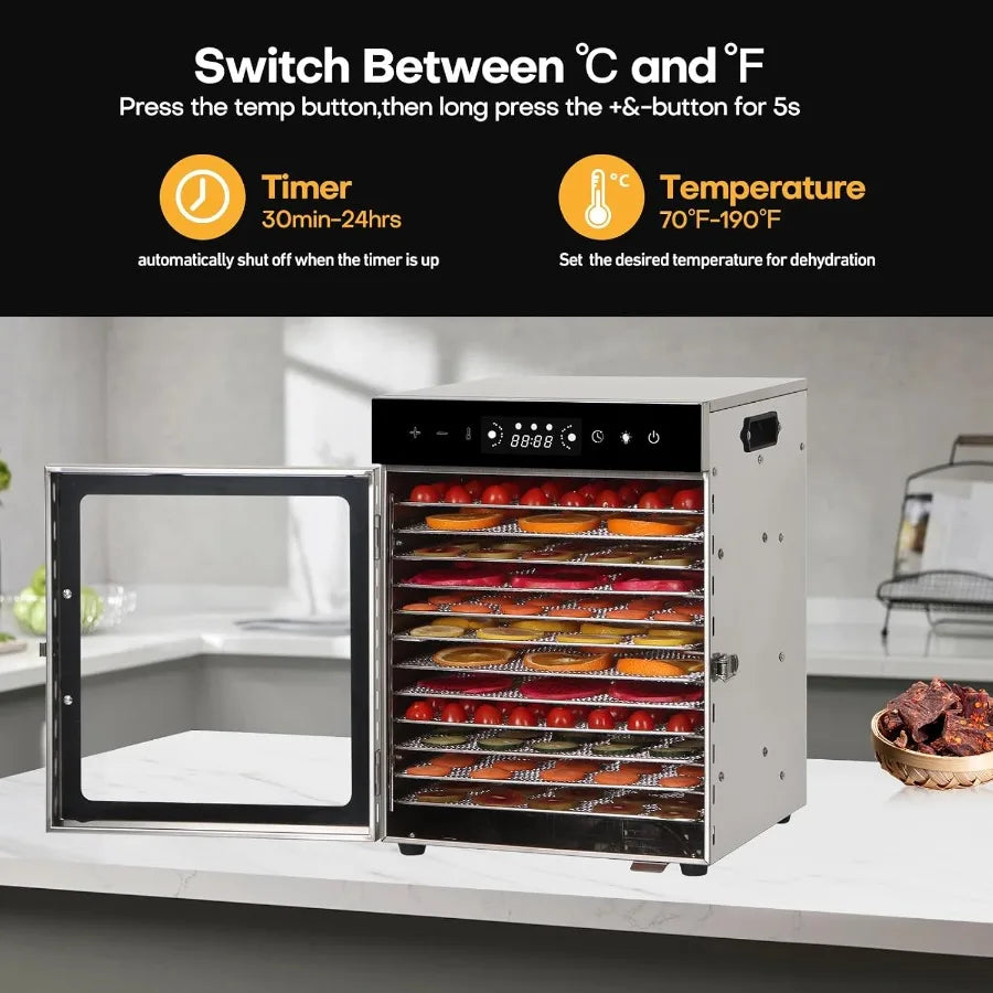 Food Dehydrator Machine with 12 Trays for Making Jerky Drying Fruits Vegetables Herbs Mushrooms and Dog Treats Ideal Kitchen Ap