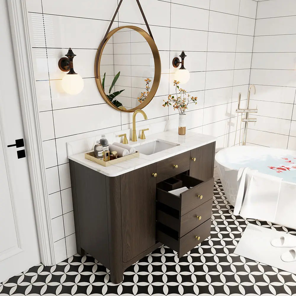 USA Free Shipping No Installation Required Modern Minimalist Style 48inch 60inch Wooden Bathroom Vanity Cabinet with Basin Sink