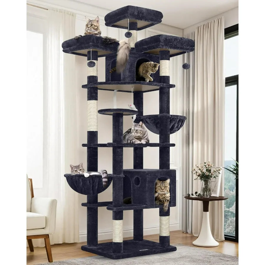 82inch XXL Tall Cat Tree Tower for Multiple Adult Indoor Cats with Scratching Post 3 Perches 2 Condos 2 Hanging Baskets Ideal f