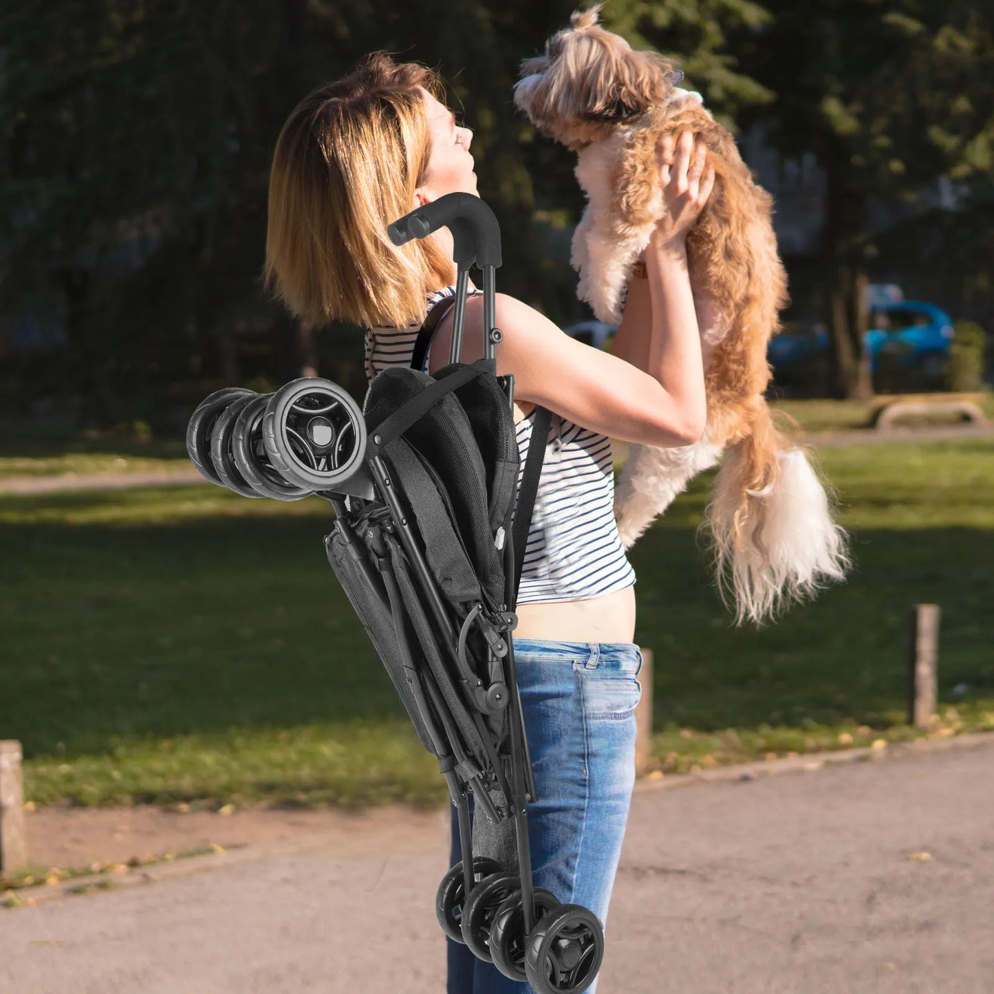 Wedyvko Pet Dog Stroller 4 Wheels Puppy Stroller Rotate with Brakes Storage for Dogs Cats Travel Pet Suplies Outdoor 애완견 유모차