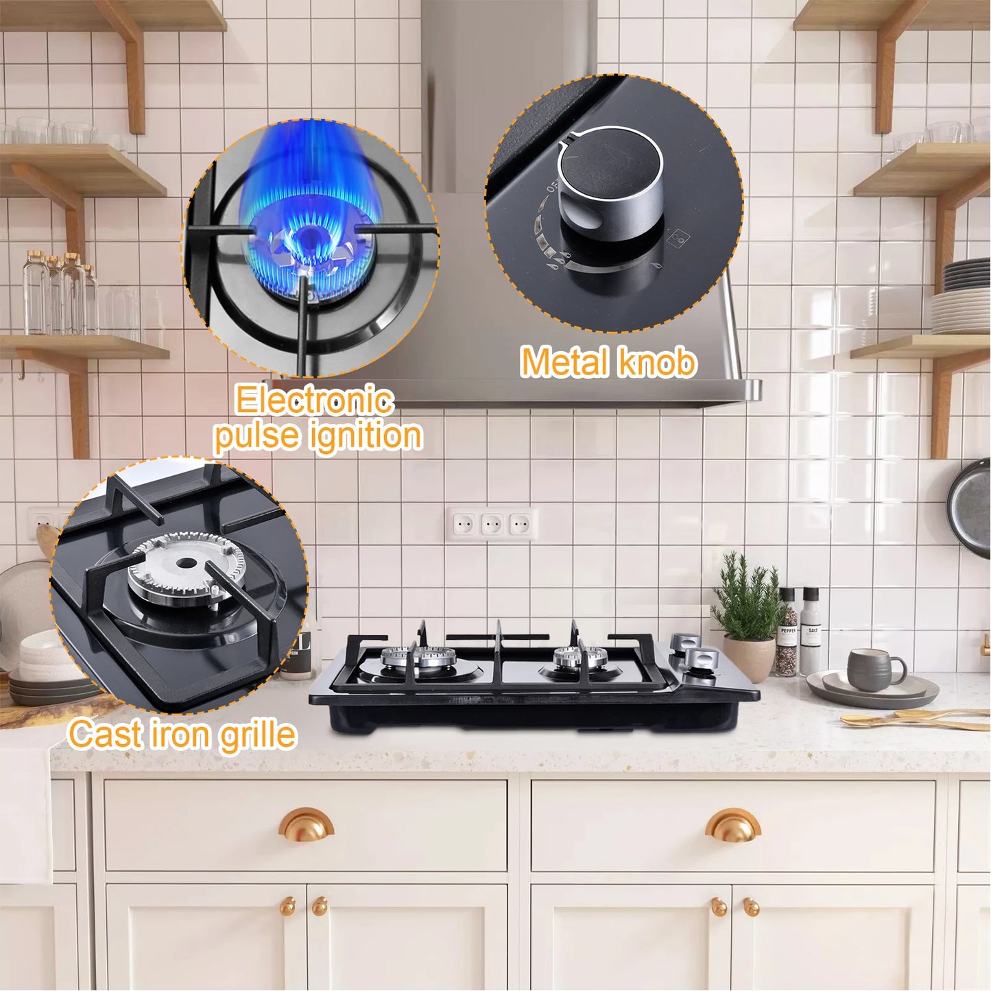 Propane Stove Indoor, Built in Thermocouple Protection Propane Cooktop with Powerful Built-in Burners for Kitchen