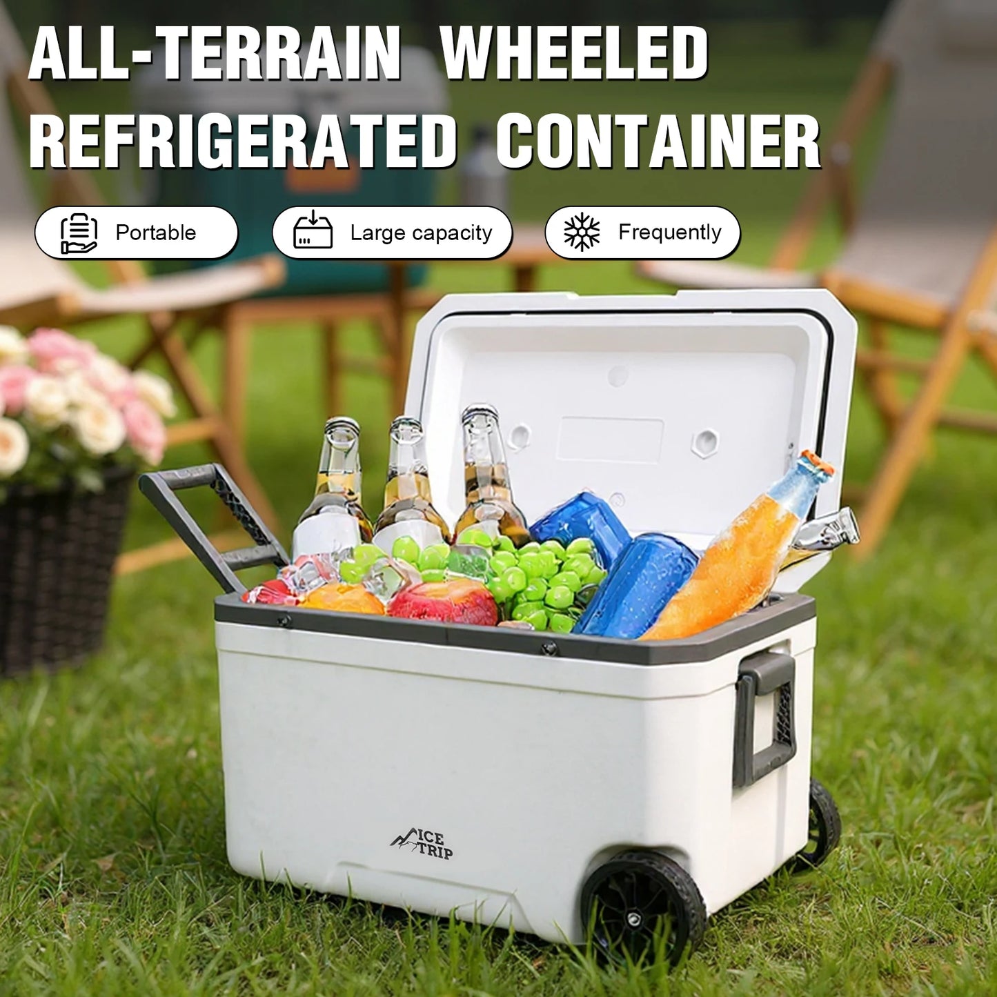 70L Wheeled Cooler Insulated Ice Chest Box with Cup Holder Camping Cooler 30% Lighter Than Romolded Colers for Drink Beverage