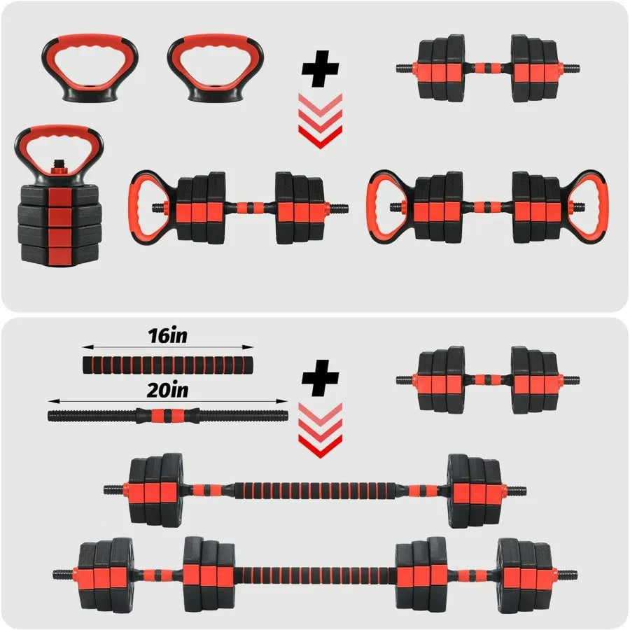 66lbs Adjustable Dumbbells Set, 4 in1 Free Weight Dumbbell Set of 2 Used as Barbell,Kettlebells,Fitness Exercises for Home Gym S