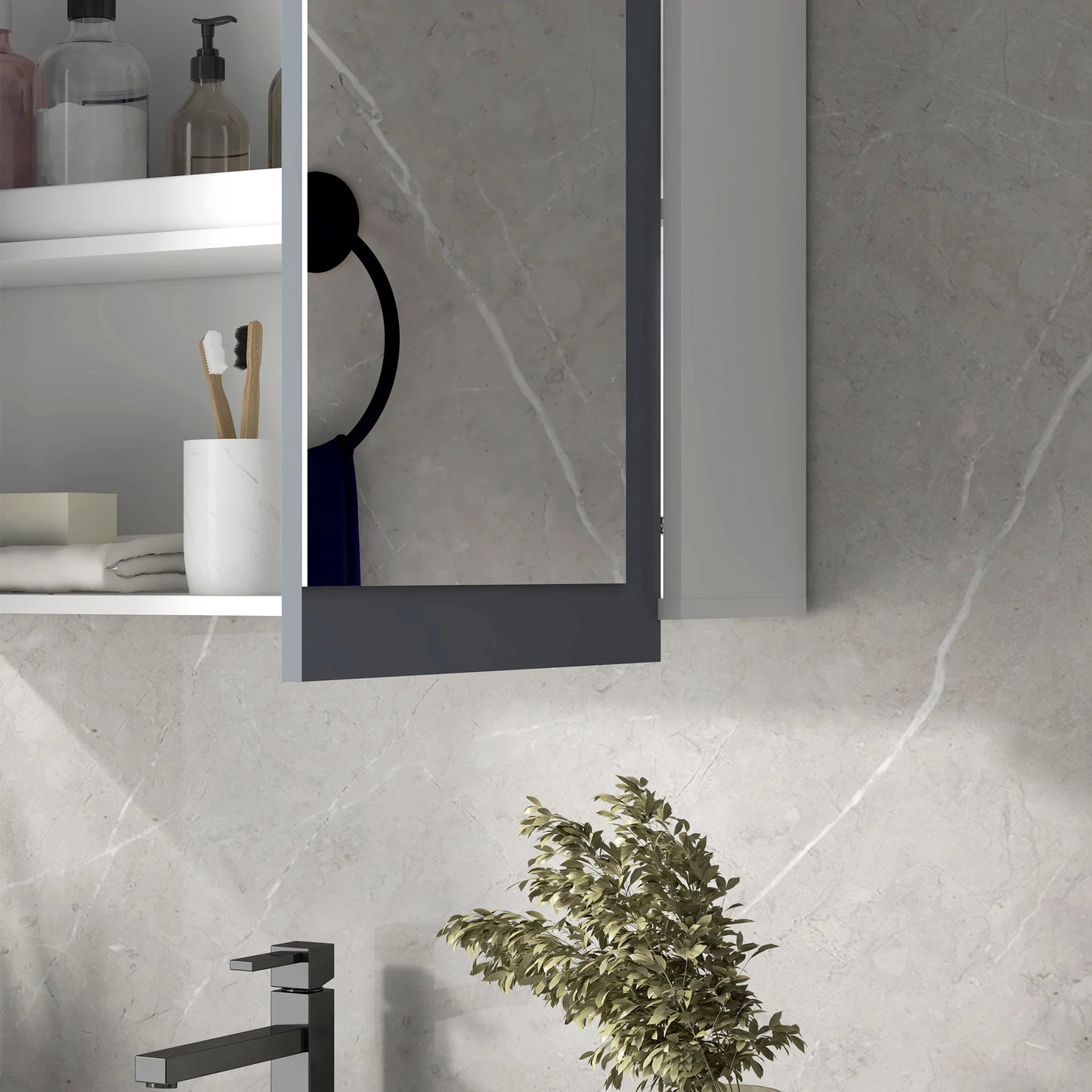 Kleankin Bathroom Medicine Cabinet with Mirror, 27"X30" Wall Mounted Bathroom Mirror Cabinet, Bathroom Wall Cabinet