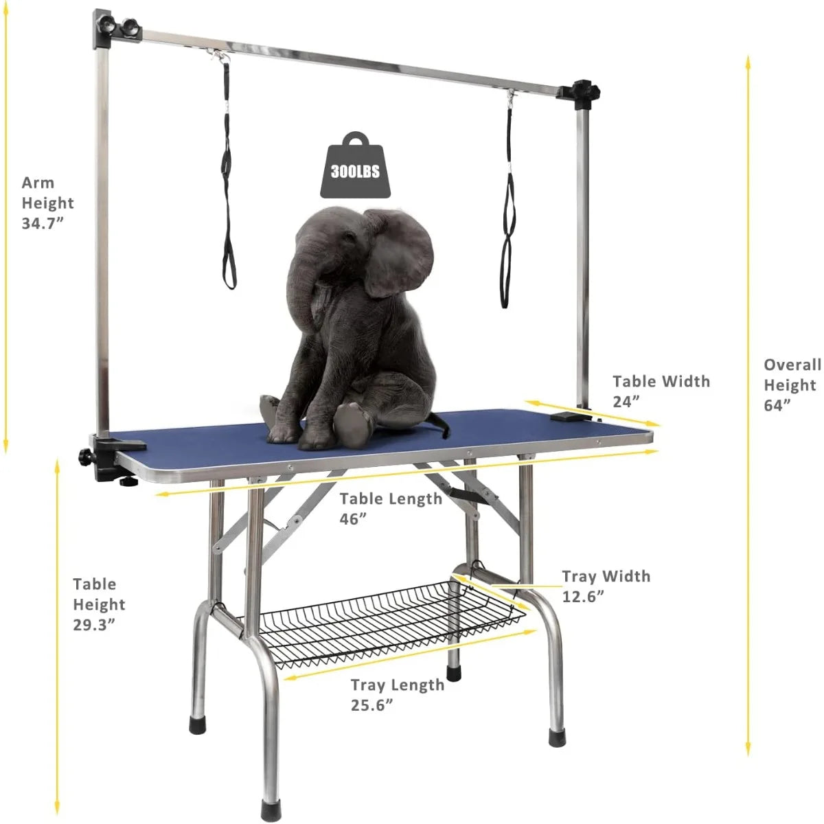 ROOMTEC 46" Dog Grooming Table,Foldable Home Pet Bathing Station with Adjustable Height Arm/Noose/Mesh Tray