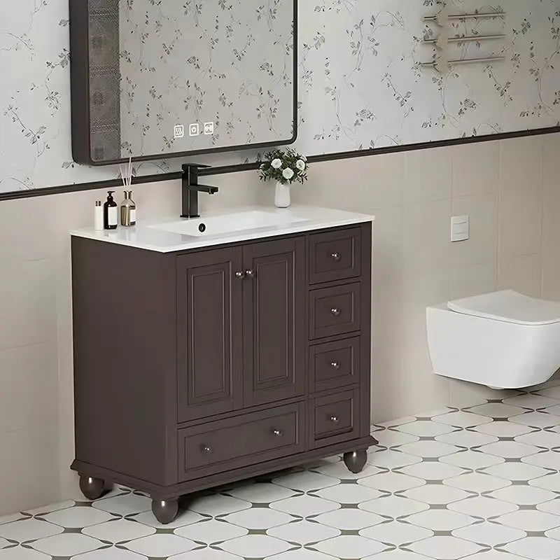 Free Shipping 18" 24" 30" 36" 48" Floor Mounted Modern Classics Shake Bathroom Vanity Storage Wash Cabine with Ceramic Basin