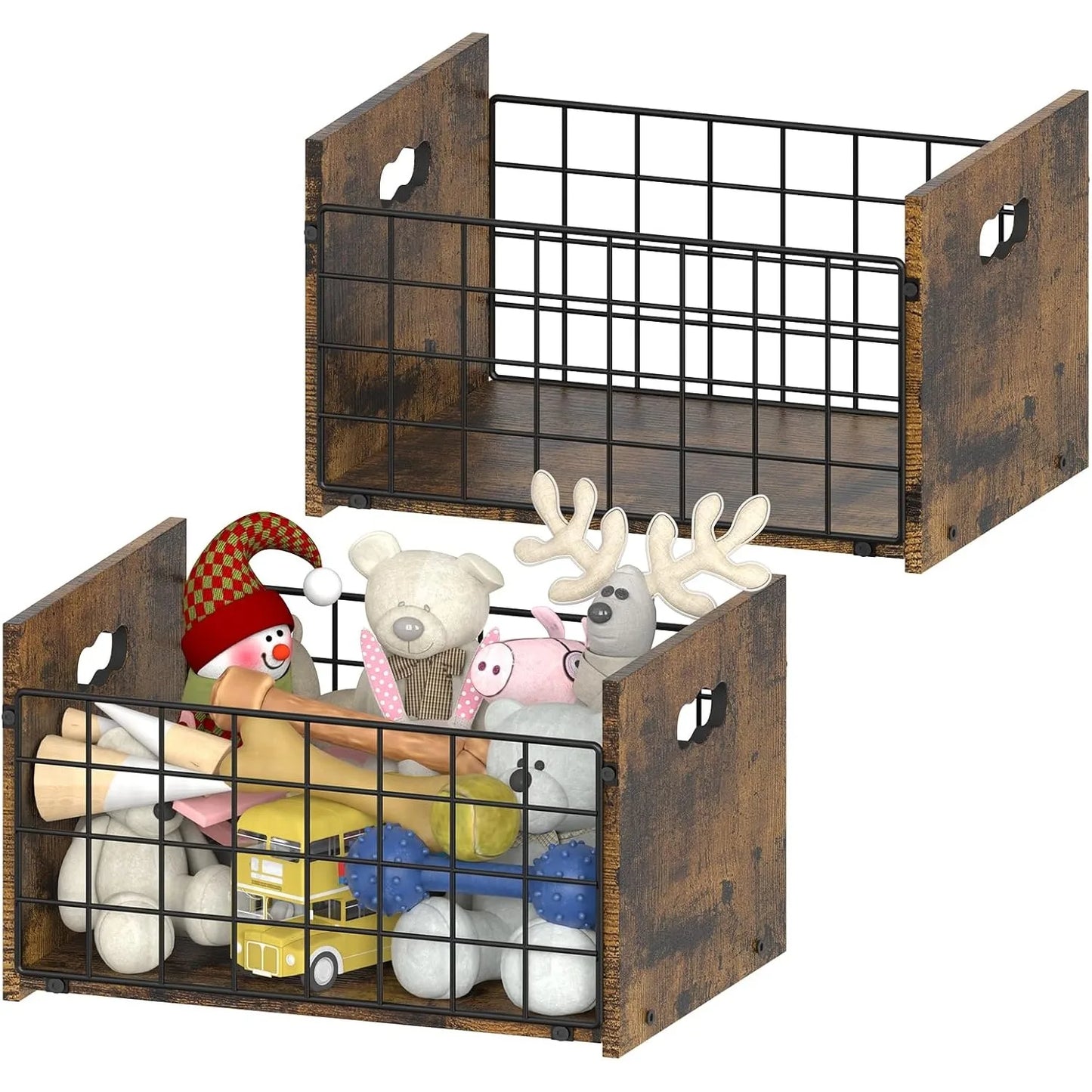 Metal Dog Toy Basket Organizer | Wooden Pet Storage Box for Puppy/Small Dogs | Multi-Purpose Chest for Leash,Blanket,Dog Food