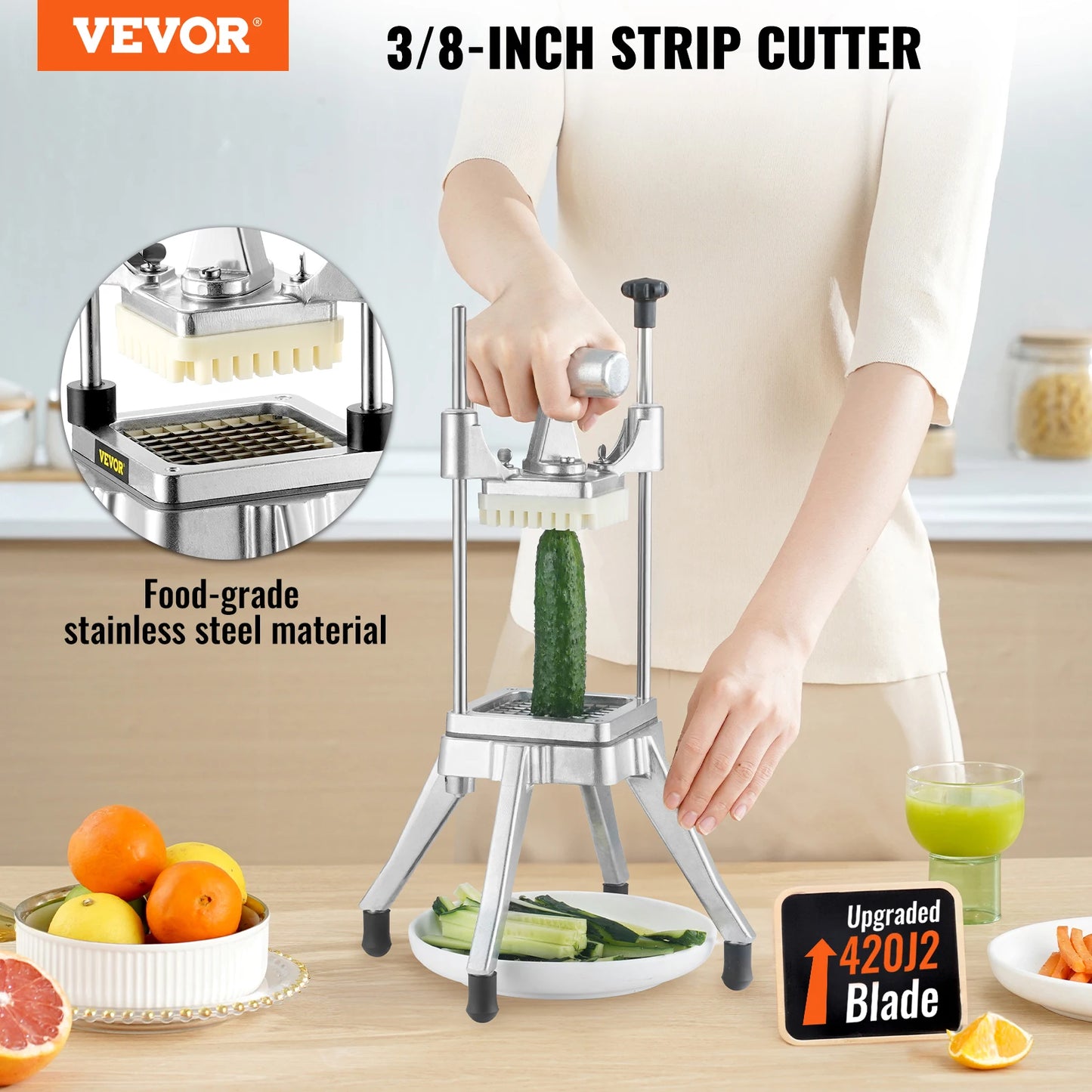 SucceBuy 3/8,1/4 Inch Manual Fruit Vegetable Dicer Cutter Commercial Food Cutter Stainless Steel Slicer Home Restaurant Kitchen