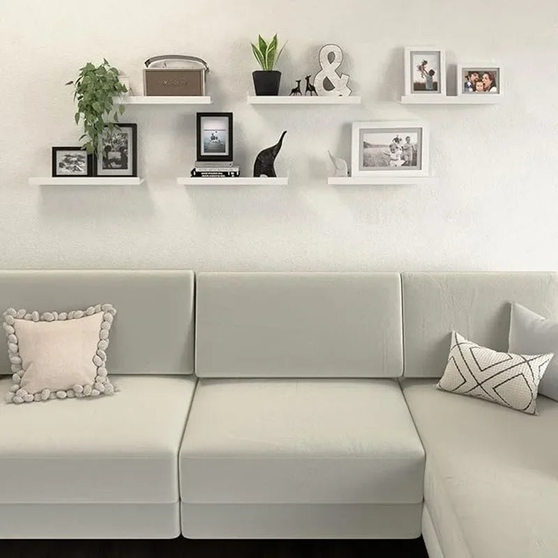 6 pieces wall hanging wall TV wall living room solid wood partition wall Honor wall display stand, white