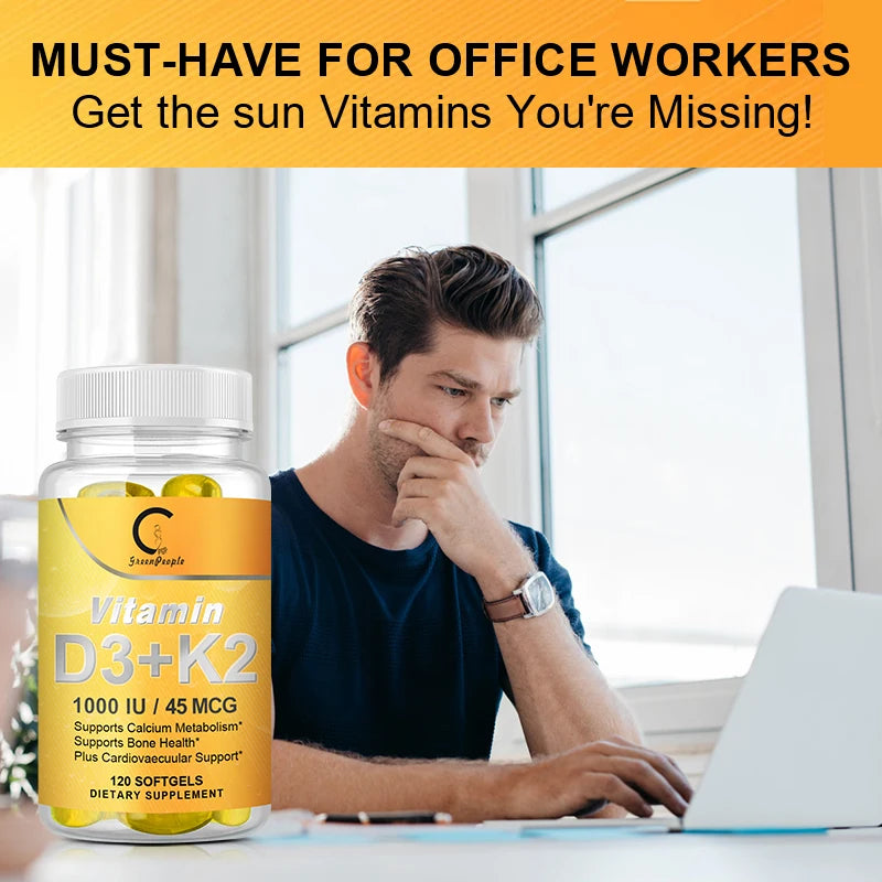 GPGP GreenPeople Vitamin D3+K2 Capsules 1,000 IU/45 mcg Cardiovascular Support, Supports Bone Health Easy To Absorb Joint Health