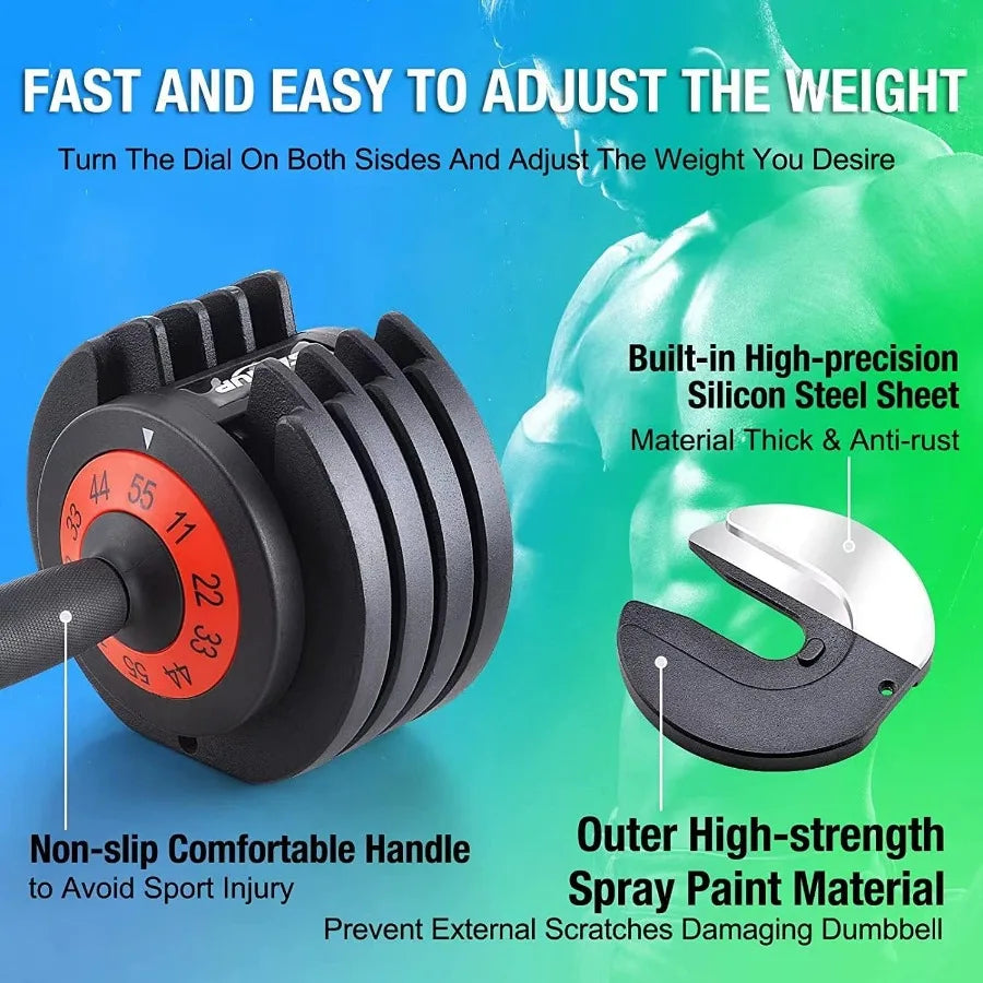 25 55 lbs Pair Adjustable Dumbbells Set for Home Gym and Fitness Training Lightweight and Compact Design with AntiSlip Grip and