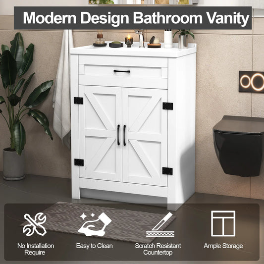 23" Bathroom Vanity with Ceramic Sink Freestanding Storage Cabinet w/Drawer