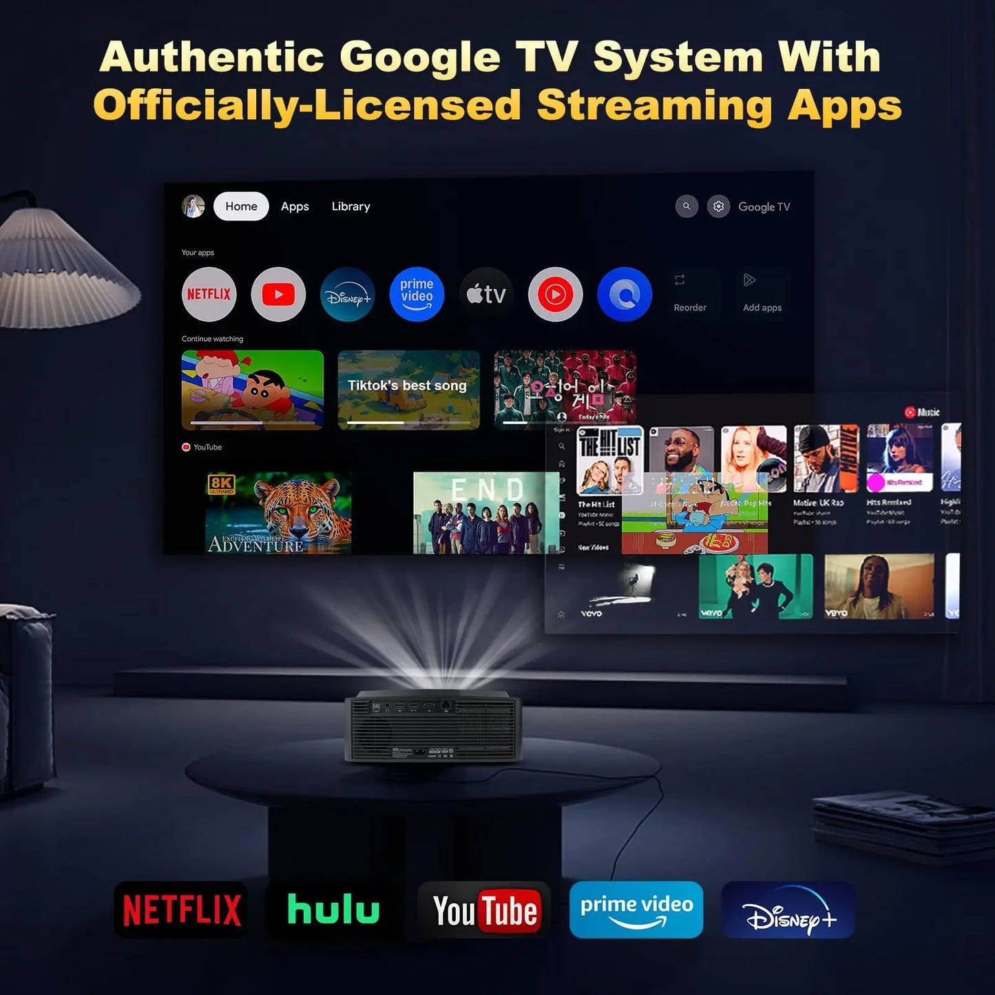 DESS Projector 4k Auto Focus Voice Control Home Theater Video Android Full Hd Smart Projector with Netflix & Google TV Projector