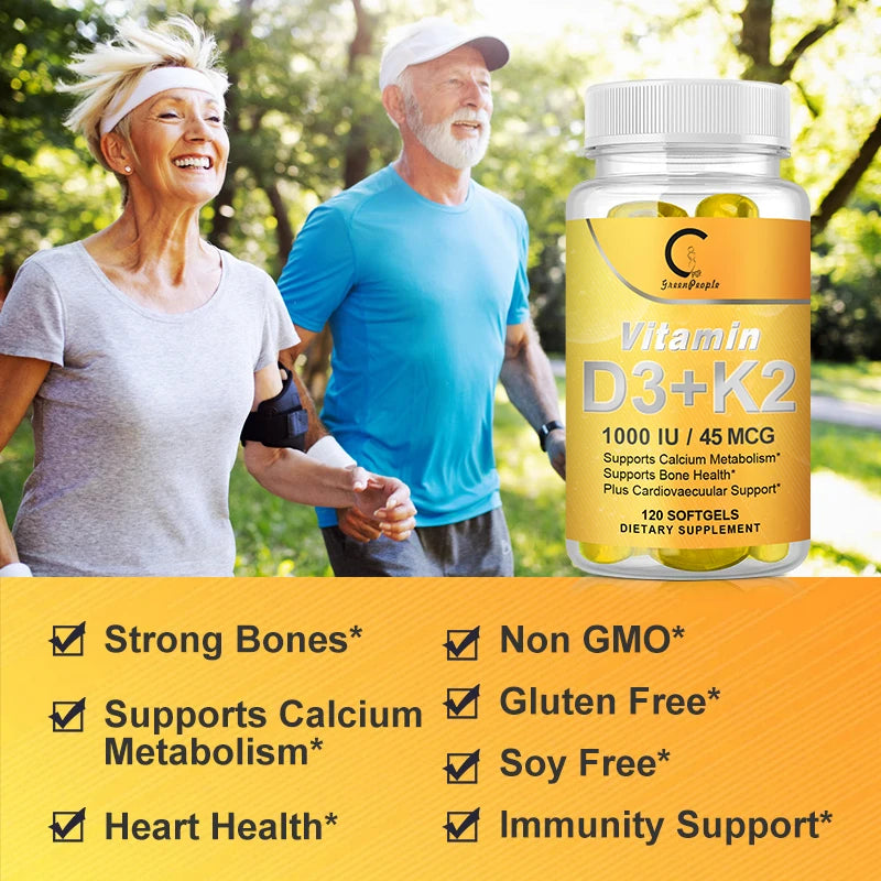GPGP GreenPeople Vitamin D3+K2 Capsules 1,000 IU/45 mcg Cardiovascular Support, Supports Bone Health Easy To Absorb Joint Health