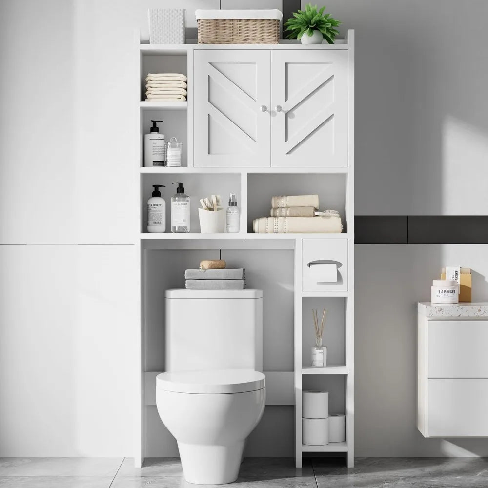 Bathroom Storage Cabinet Over Toilet with Toilet Paper Holder Stand, Freestanding Bathroom Storage Organizer Cabinet Space Saver