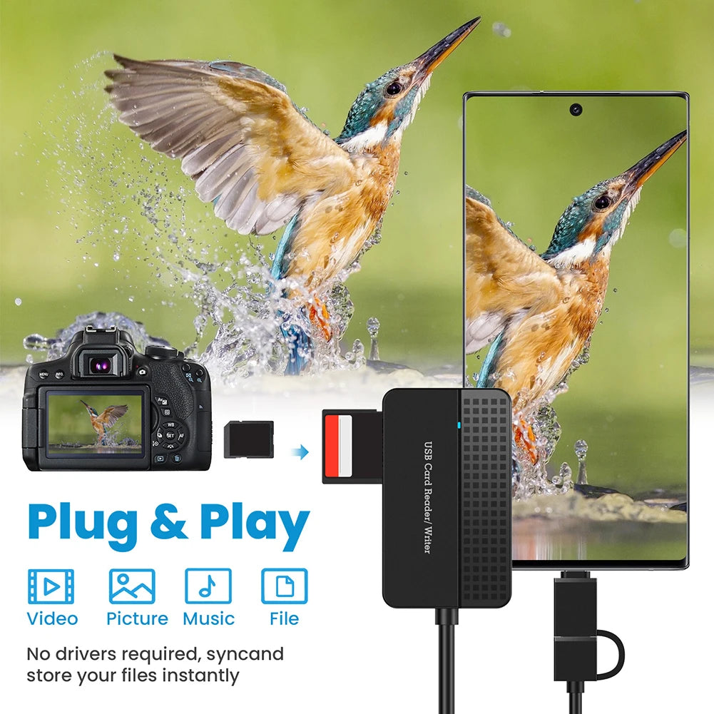 USB 3.0 Type C USB Card Writer 5Gbps Memory Smart Card Reader 20cm Cable Flash Card Adapter SD TF CF MS