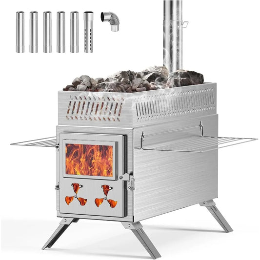 2 in 1 Wood Burning Sauna Hot Tent Stove with Integrated Chimney Pipe for Outdoor Camping Heating Efficient Indoor-Outdoor Use