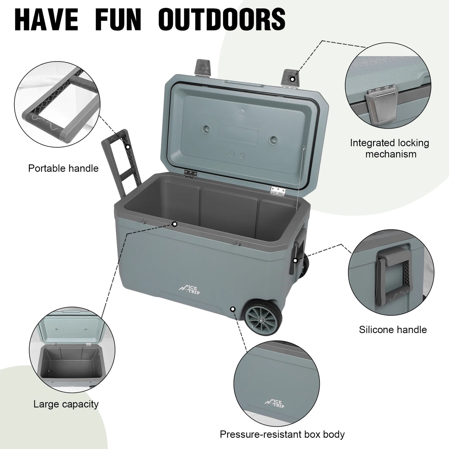 70L Wheeled Cooler Insulated Ice Chest Box with Cup Holder Camping Cooler 30% Lighter Than Romolded Colers for Drink Beverage