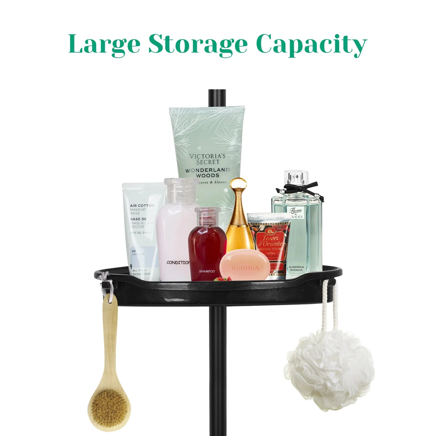 Corner Shower Caddy with Tension Pole 4-Tier Adjustable Shelves Bathroom Storage Organizer with Rubber Pad,101.6 - 122 Inch H