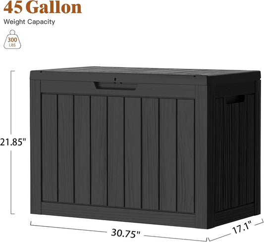 45Gal Black Deck Box - Waterproof & UV-Resistant Outdoor Storage w/Lockable Lid - For Patio/Garden Furniture