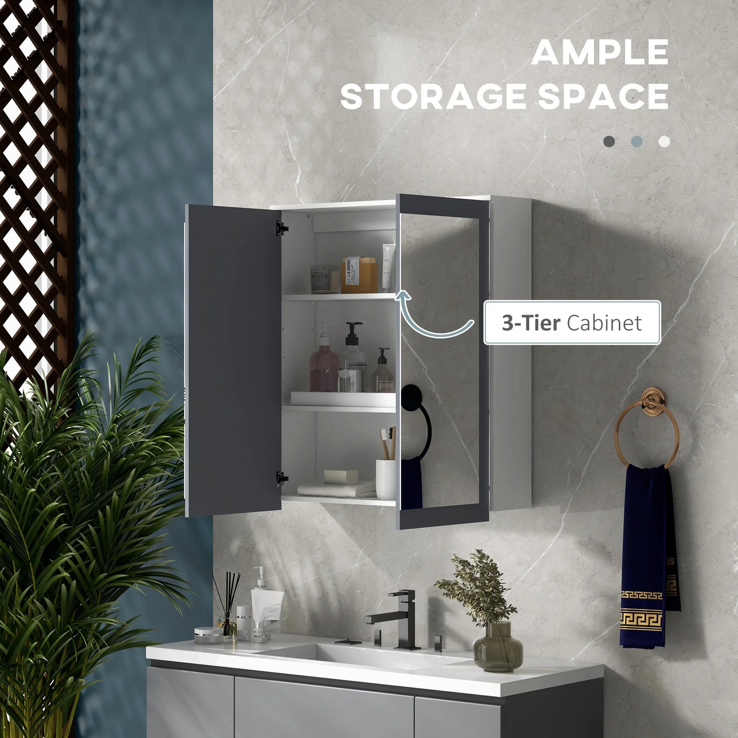 Kleankin Bathroom Medicine Cabinet with Mirror, 27"X30" Wall Mounted Bathroom Mirror Cabinet, Bathroom Wall Cabinet