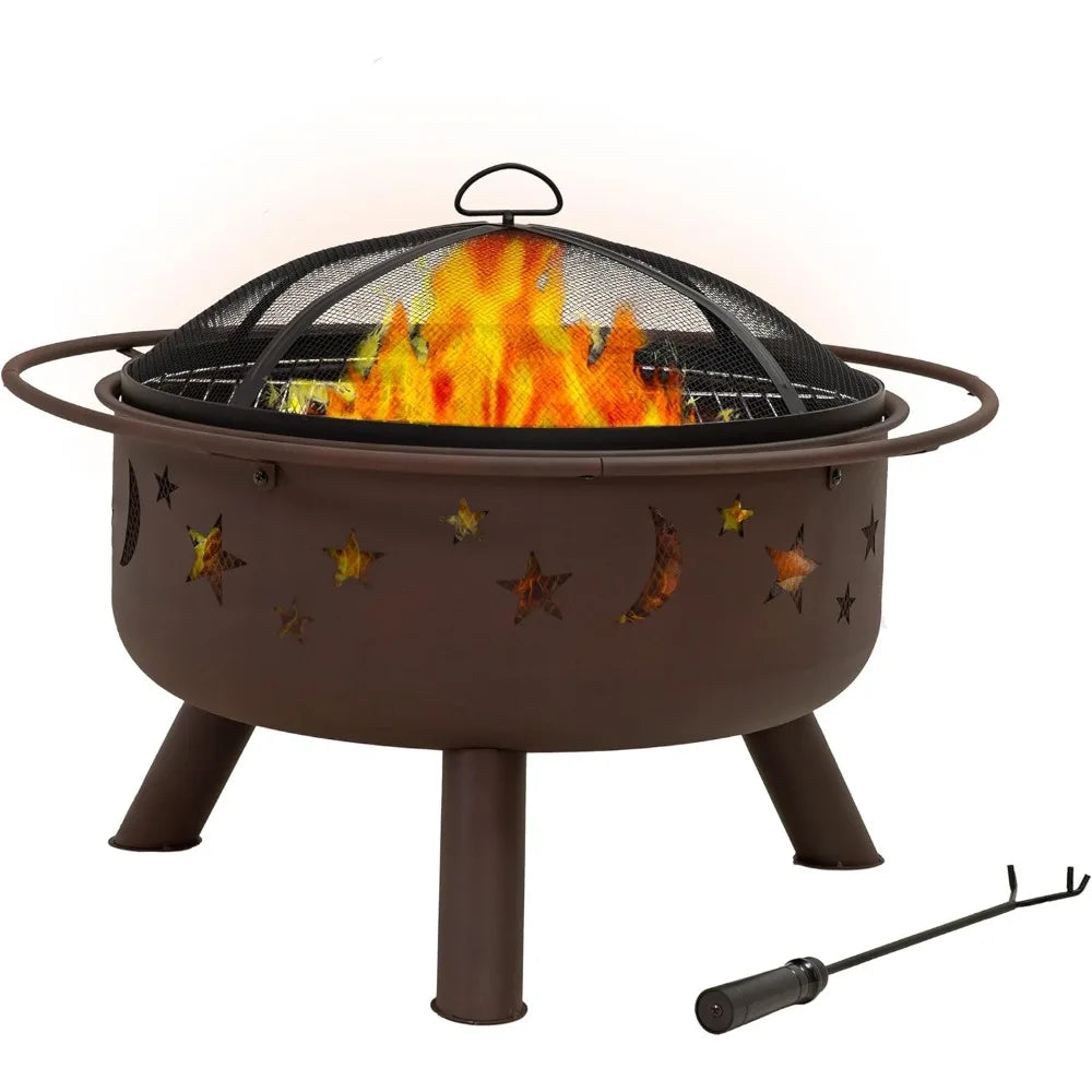 30-Inch Patio Fire Pit for Outside - Outdoor Wood-Burning Fire Pit with Grill Grate, Spark Screen, and Fireplace Poker
