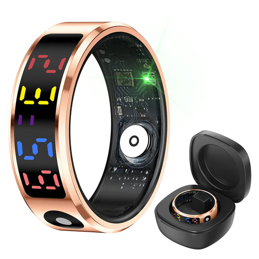 Smart Ring with Display Screen and Touch Fitness & Sleep Monitor Wireless Charging Smartring 5 ATM Waterproof for Android & iOS