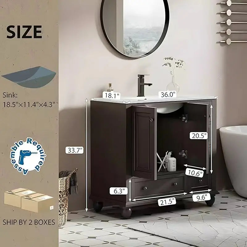 Free Shipping 18" 24" 30" 36" 48" Floor Mounted Modern Classics Shake Bathroom Vanity Storage Wash Cabine with Ceramic Basin