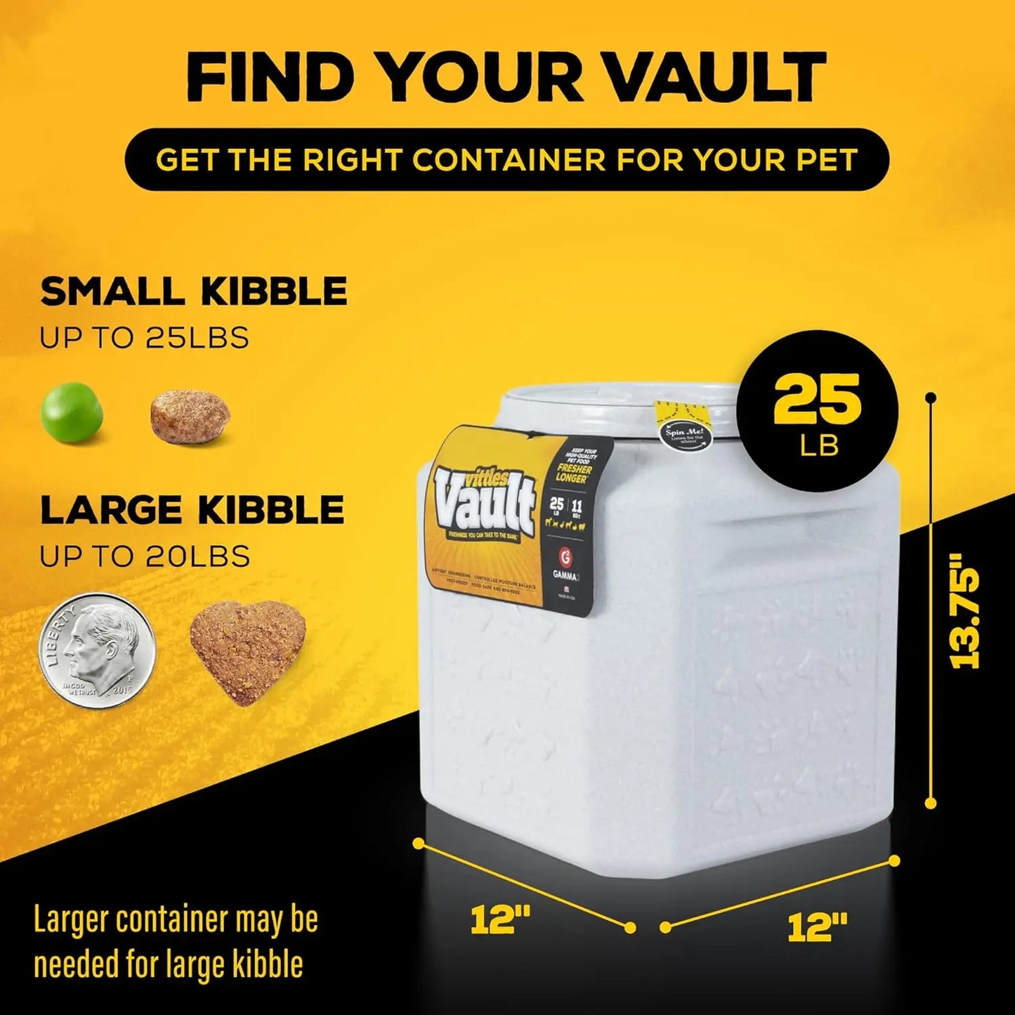 Vittles Vault Pet Food Container - Sealed 25lb Dog Cat Food Storage, 12'L x 13.75'H, Made in USA