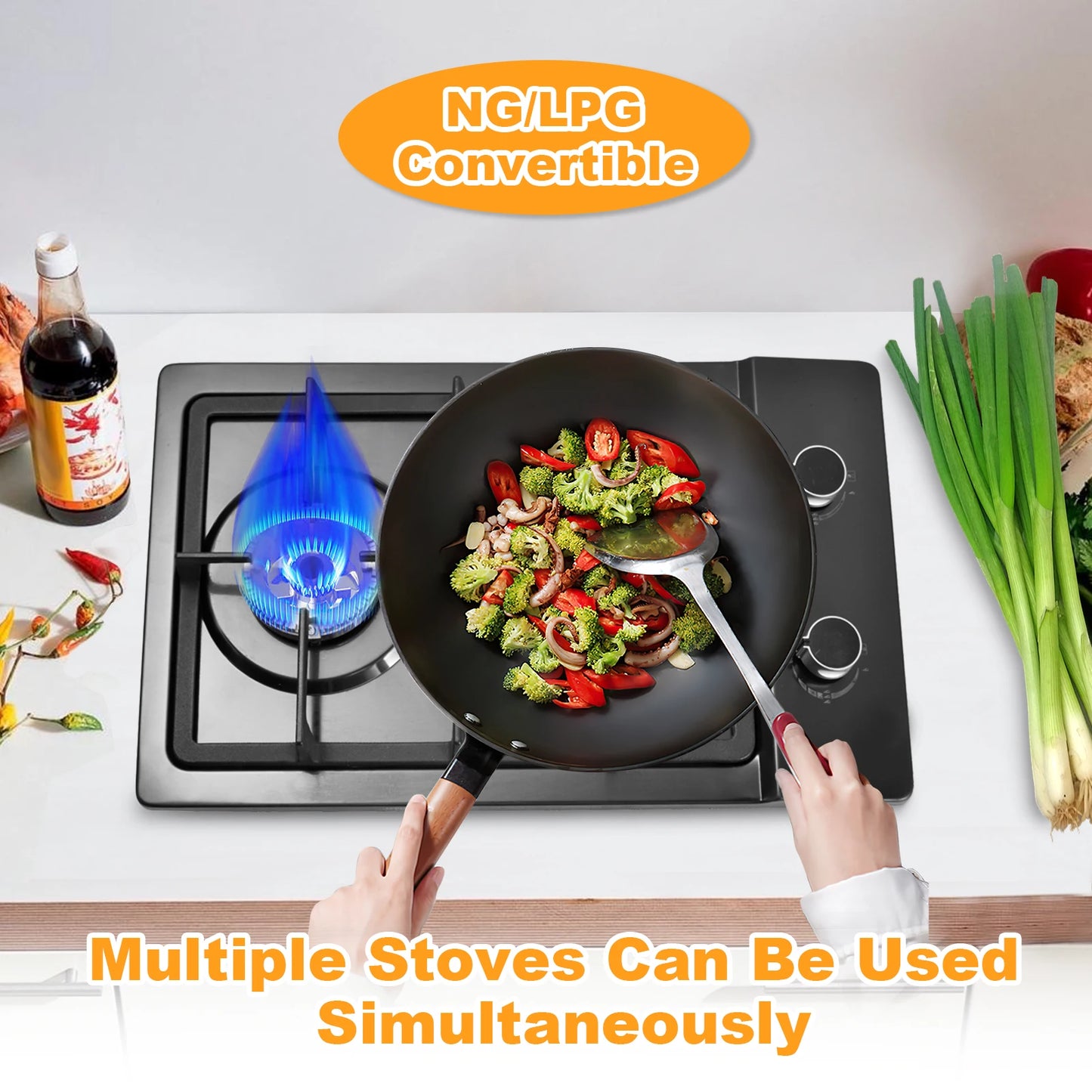 Propane Stove Indoor, Built in Thermocouple Protection Propane Cooktop with Powerful Built-in Burners for Kitchen