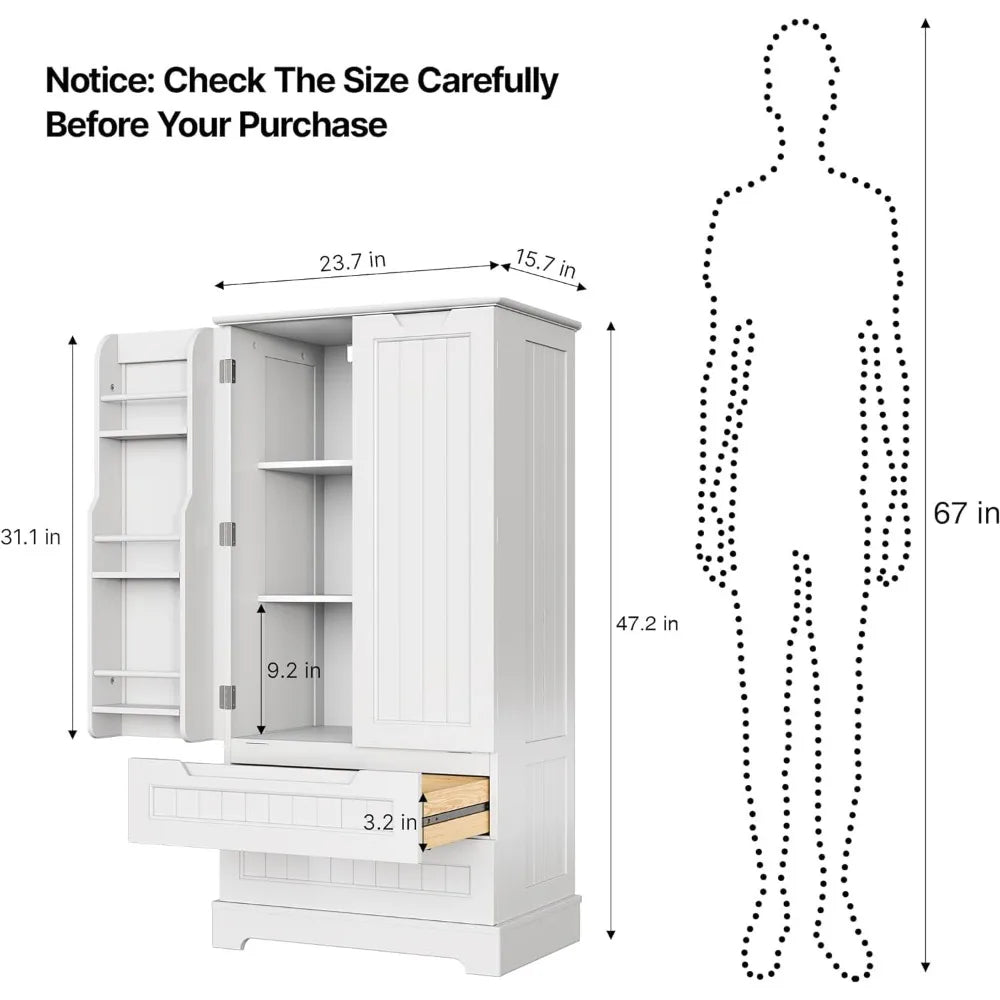 Kitchen Pantry Storage Cabinet with Drawers Freestanding Bathroom Storage Cabinets with Doors and Shelves, 47" Small Food